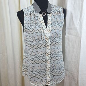 Bebe Gray and Cream Sleeveless Blouse